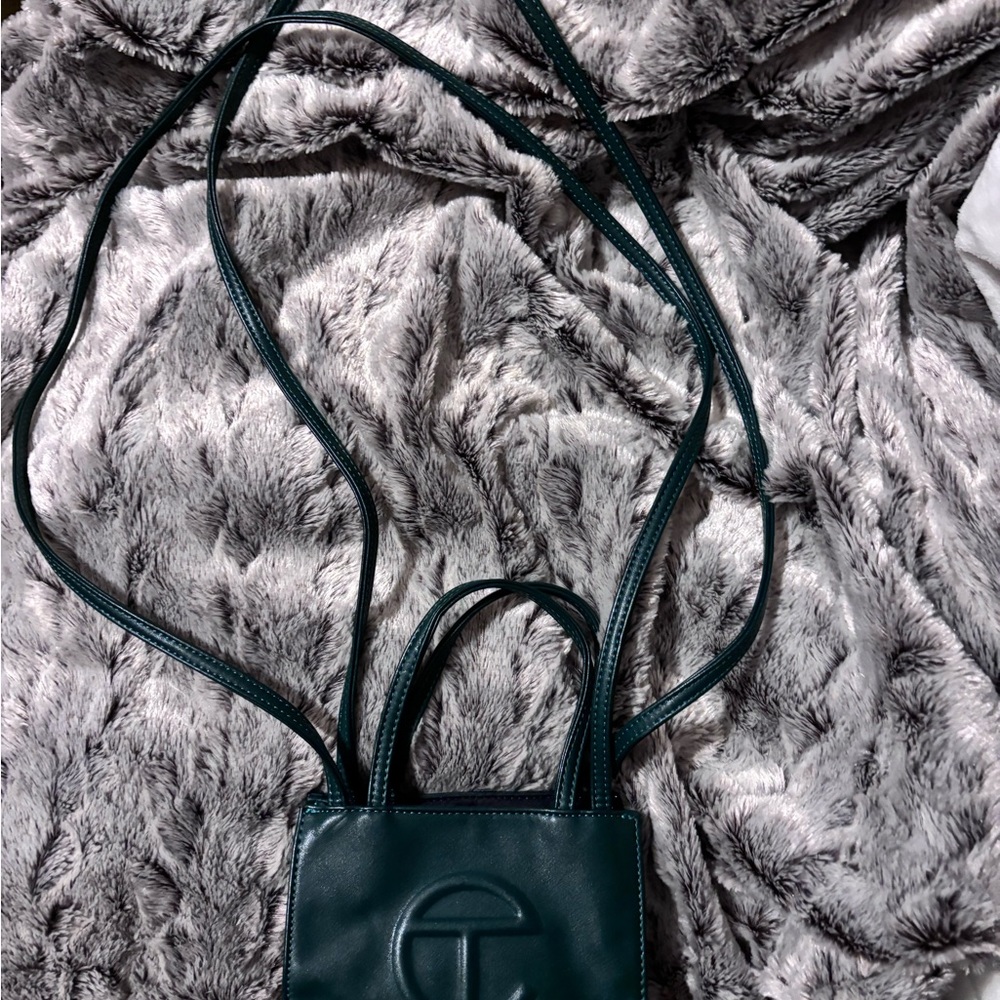 Elegant Telfar Green Leather Mini Tote Bag
